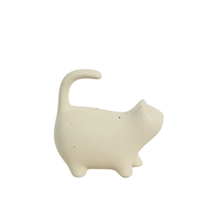 Minimalist ceramic cat ornament in cream sesame glaze for modern home office decor