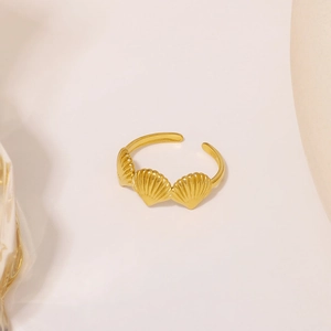 Seashell Open Ring 18K Gold Plated Stainless Steel Adjustable Ocean Beach Style Waterproof Hypoallergenic Jewelry For Women