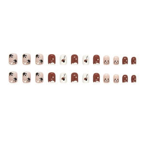 Cute cat paw press-on nail set in cream and brown with 24 pieces for manicures
