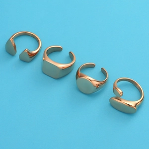 Minimalist geometric rose gold stainless steel open rings with heart and circle shapes