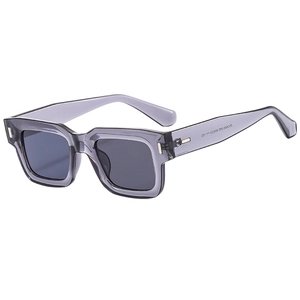 Classic square frame business sunglasses in translucent dark grey with smoke lenses