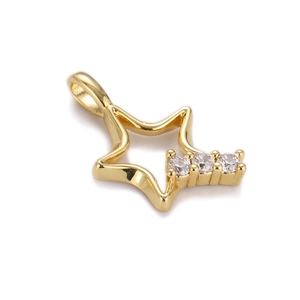 Detail of 18K gold-plated star pendant with inlaid sparkling zircons on white backdrop