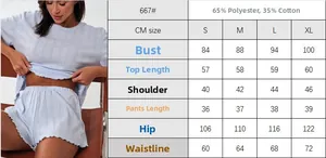 Size chart showing S to XL dimensions for women's rib-knit cotton blend loungewear set