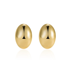 Minimalist S925 sterling silver geometric oval stud earrings in glossy gold finish