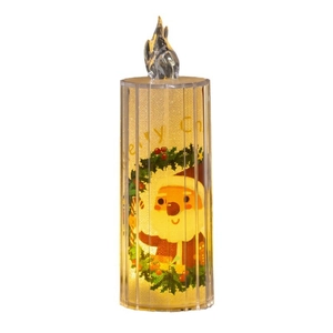 Golden Christmas LED crystal candle featuring a cartoon Santa Claus and a warm glowing flame