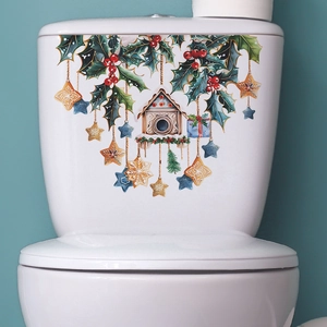 Christmas Wall Sticker PVC Self Adhesive Removable Toilet Lid Decal Holiday Birdhouse Pinecone Home Decor Wallpaper