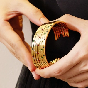 Luxury 18k gold plated stainless steel bangles set with colorful zircon crystals