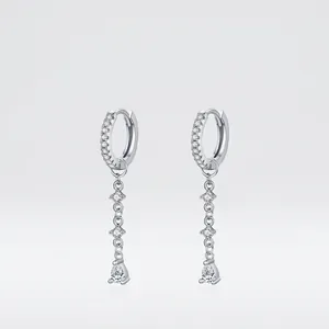 925 Sterling Silver Tassel Earrings With Water Drop Cubic Zirconia Dangle Long Chain Elegant Jewelry For Women