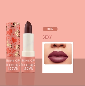 Velvet texture lipstick shade #06 berry red with stylish heart detail packaging