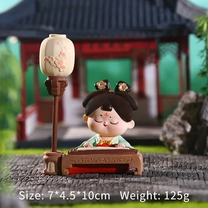 Ancient Chinese style resin girl figurine with lamp playing zither for room decor