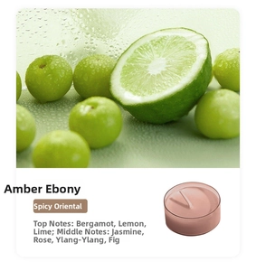 Detail of Amber Oud scented tea light candle with notes of lime and spicy oriental fragrance