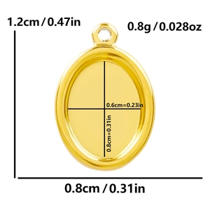 18k gold plated 304 stainless steel oval pendant base with specific size measurements