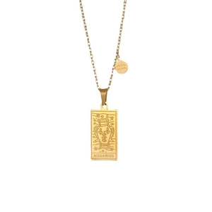 Gold Aquarius zodiac necklace with square pendant and star motif on white background