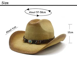 Tableau des tailles pour chapeau de cowboy en paille avec bord de 9cm et mesures