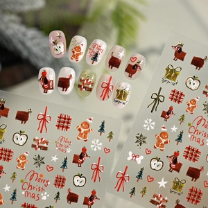 Christmas Nail Art Stickers Plastic Bronzing Gingerbread Man Dachshund Snowflake Bow Holiday Manicure Decoration Cute Retro M-1241