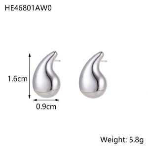 Detailed view of silver teardrop earrings with measurements 1.6cm height and 0.9cm width