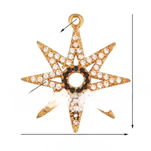 Detail view of 22x19mm gold plated star pendant with black and white pavé cubic zirconia