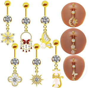 Piercing Ombelico in Rame con Strass per Donna Gioielli per Piercing all'Ombelico a Forma di Gatto Coniglio Cuore Farfalla
