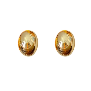 Elegant gold-plated oval mirror-surface earrings with polished minimalist metal finish