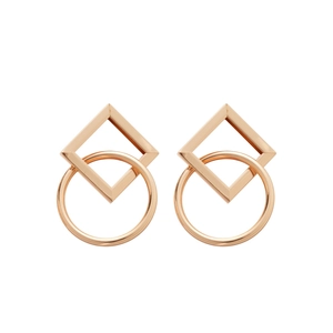 Minimalist geometric rose gold earrings with square and circular hollow link design