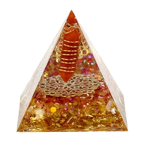 Handmade resin crystal pyramid with red crystal pillar and gold leaf for home decor