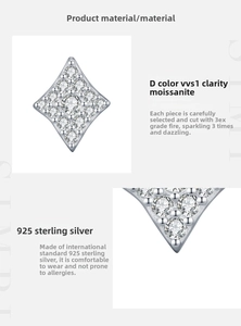 Macro shot of 925 sterling silver diamond-shaped stud earring with Moissanite stone