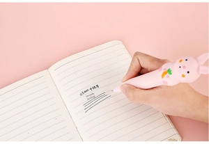 Close-up of pink bunny slow rebound decompression pen writing smooth 0.5mm ink