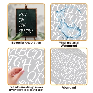 Detail showing waterproof vinyl letter stickers with self-adhesive feature and easy peeling