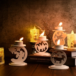Set portacandele artistico foresta e montagna con luci decorative a LED calde
