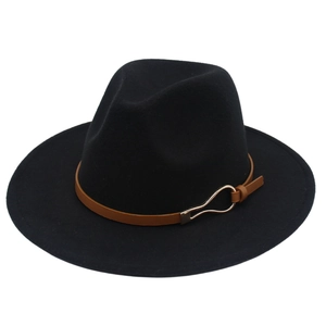 Chapeau fedora classique en feutre de laine noir avec ceinture en cuir et boucle