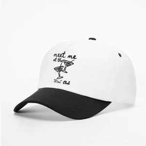 Two-tone black and white baseball cap with meet me at the Tini Club martini embroidery