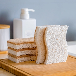 5-pack double-sided cellulose wood pulp sponges with ergonomic S-shape for kitchen cleaning