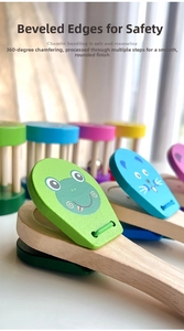 Macro detail of wooden animal castanets with smooth edges and 360-degree rounded corners