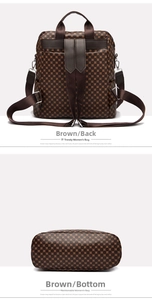 Detailed back and bottom view of women's backpack with vintage pattern and silver buckles