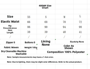 Detailed size chart for Y2K high waist layered skort showing waist and length measurements