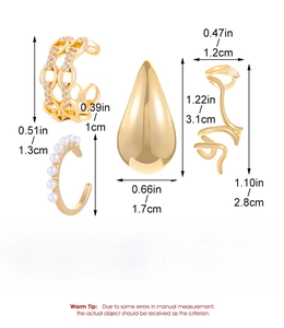 Detailed size and weight specs for four-piece gold copper heart zircon clip-on earrings