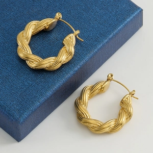Boucles d'oreilles créoles torsadées en forme de U plaqué or 18 carats pour femme