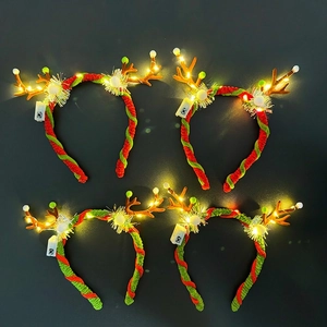 Set of 4 LED glowing reindeer antler headbands with colorful sequins for Christmas party