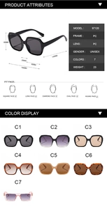 Detailed dimensions of oversized vintage sunglasses with 60mm frame height and multi-color options
