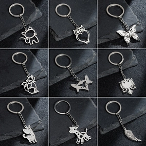 Stainless Steel Keychain Hollow Out Animal Cat Fox Owl Butterfly Pendant Minimalist Bag Charm Car Key Ring Accessory