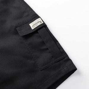 Men's black cargo shorts in breathable twill fabric showing pocket and stitching details