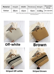 Detailed size and weight chart for the handmade straw tote bag with bamboo handles
