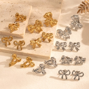 Sweet Bowknot Stud Earrings Titanium Steel Vacuum Plated Fashion Minimalist Jewelry For Women Vintage Ribbon Style