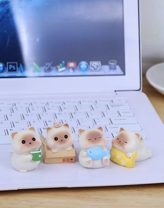 Set of four cute miniature resin cat figurines for desk and car interior decoration