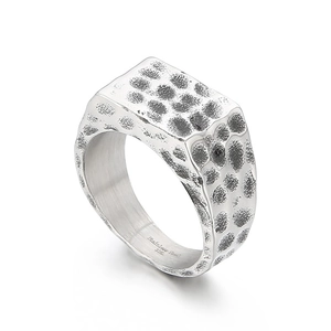 Men's retro punk rectangular hammered 316L stainless steel ring on a white background