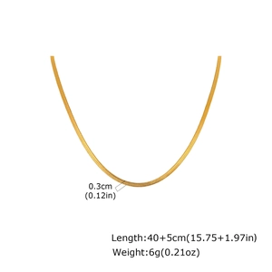 Flat gold snake chain necklace details showing 0.3cm width and 40+5cm adjustable length
