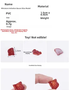Detailed view of PVC miniature bacon slice model with clear meat texture and dimensions