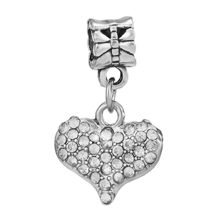 Sparkling silver heart pendant with rhinestone pavé and bow-shaped charm bail