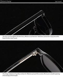 Detalle de bisagras metálicas duraderas y lentes con protección UV reforzada en gafas negras