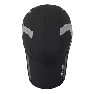 Lightweight black mesh sports cap with breathable grey panels and Sports lettering